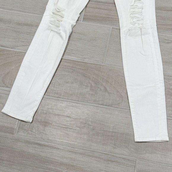 Frame Le Skinny De Jeanne Low-Rise Distressed Jeans in Ripped Blanc White Sz 24 - Picture 6 of 12